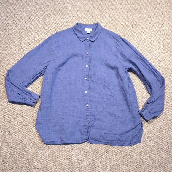 J.Jill Love Linen Button Up Shirt Womens Large Tall Purple Long Sleeve Coastal - Picture 1 of 8
